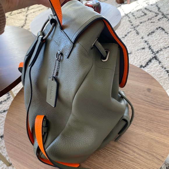 COACH Backpack in Army Green and Neon Orange - Picture 6 of 16
